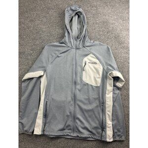 Columbia Jacket Mens Large Gray Hooded Full Zip Waffle Knit Lightweight Outdoor